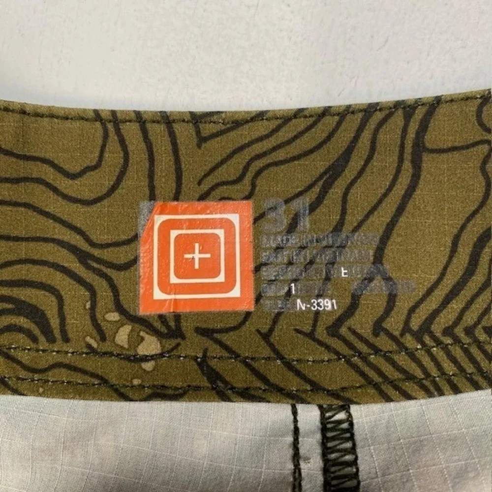 5.11 Tactical Mens 31 Topographic Map Camo Board Shorts Brown Olive 73328